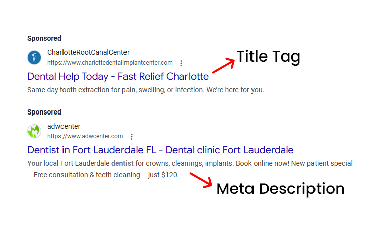 Title tag and meta description