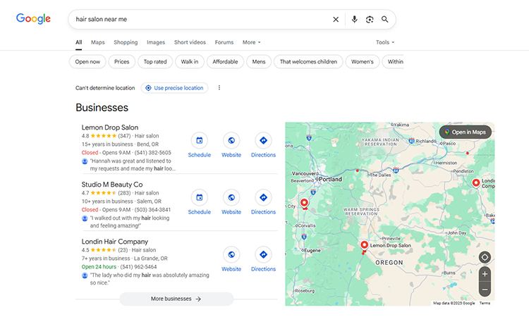 Results for hair salon near me 